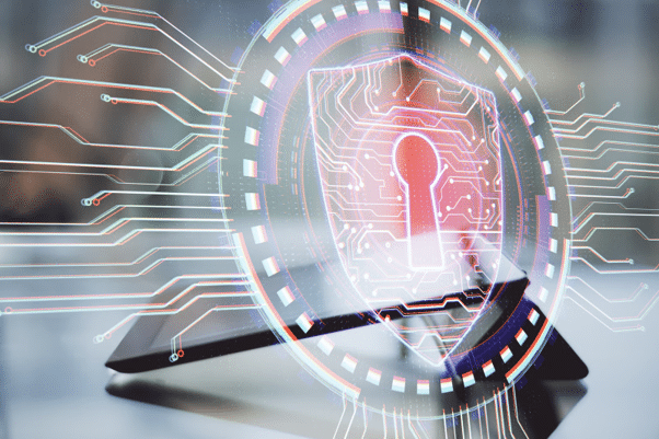 What is TLPT concept showing a digital security lock and technology network representing threat-led penetration testing.